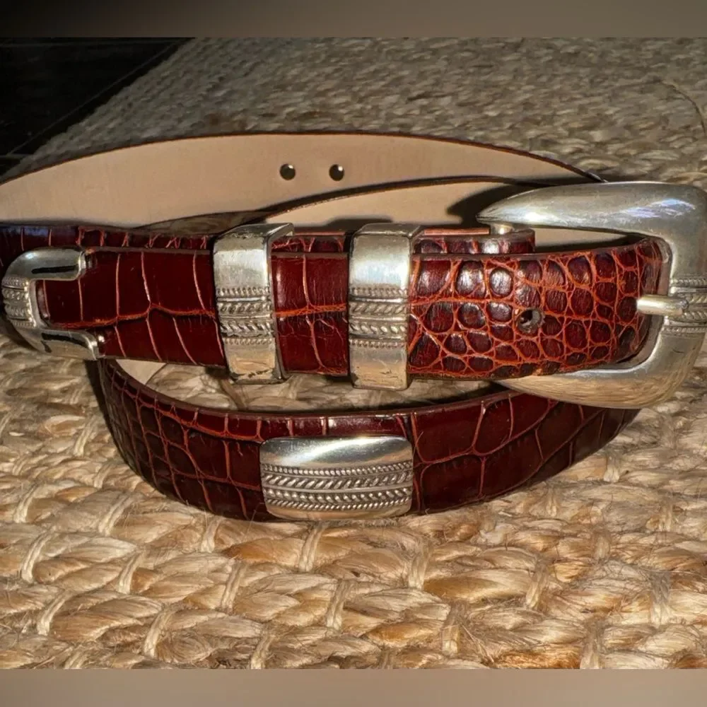 Brown Crocodile Embossed Belt with Silver Buckle